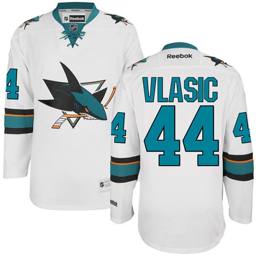 Mens Reebok San Jose Sharks 44 Marc-Edouard Vlasic Premier White Away NHL Jersey